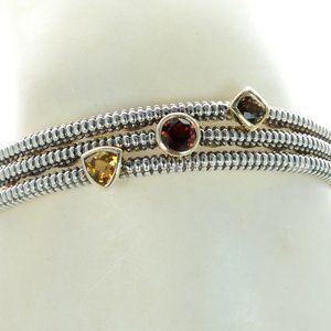 925 Sterling Silver & 14k Plumb Gold Multi-gemstone Cuff Bracelet